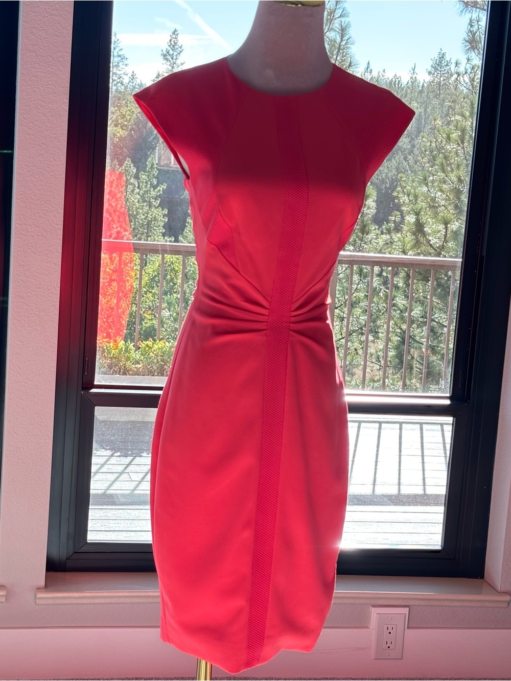 Ted Baker Acerola Coral Orange Mesh Panel Ruched Sheath Dress